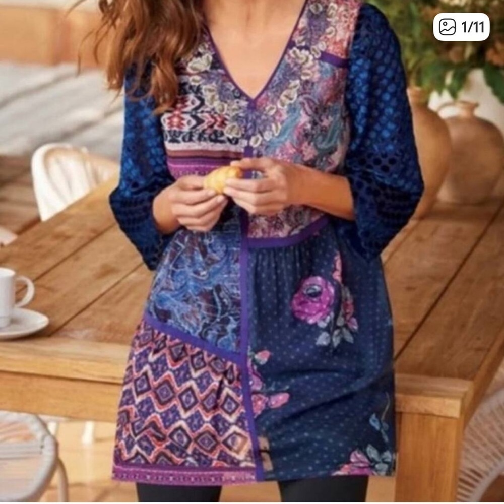 Soft Surroundings All Together mixed patchwork tunic 3/4 sheer velvet sleeves 2X